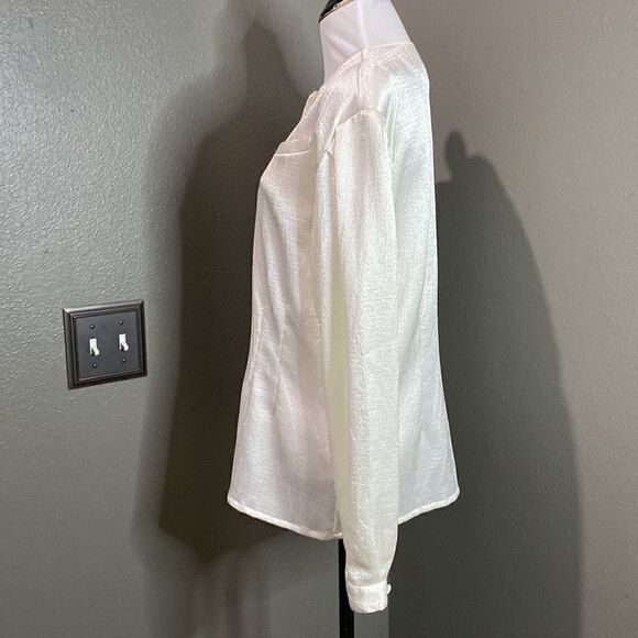 Oscar De La Renta Vintage Textured Cream Long Sleeve Blouse Button Down - Picture 11 of 12